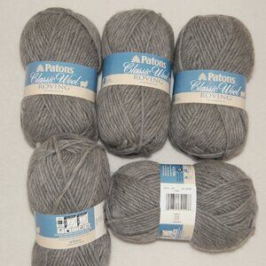 Same Dye Lot of 5, Patons Classic Wool Roving Yarn, Grey